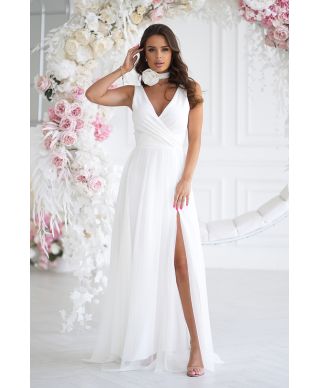 Abito elegante lungo - Spacco sulla gamba - Colore ecrù