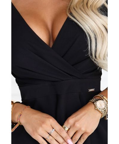 Abito Nero Midi Elegante con Scollo Incrociato e Gonna Svasata - EIRENE - gogolfun.it