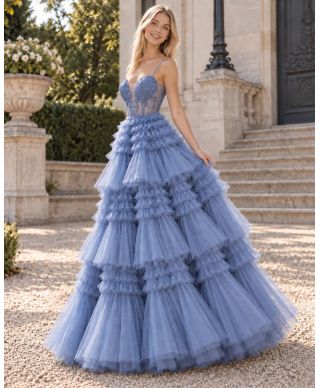 Abito da cerimonia azzurro con gonna ampia - Thalea - Abiti da diciottesimo compleanno - Gogolfun.it
