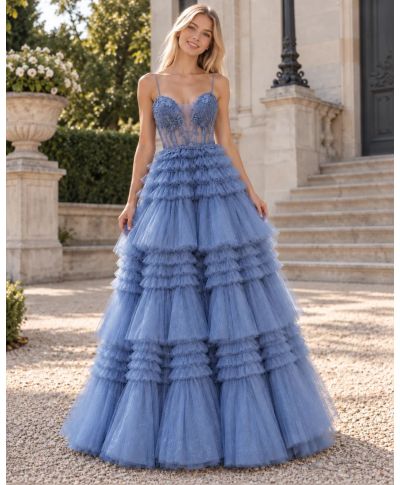 Abito da cerimonia azzurro con gonna ampia - Thalea - Abiti da diciottesimo compleanno - Gogolfun.it