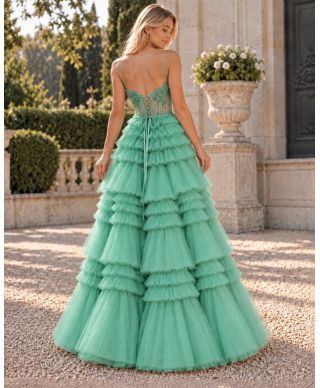 Abito da cerimonia azzurro con gonna ampia - Thalea