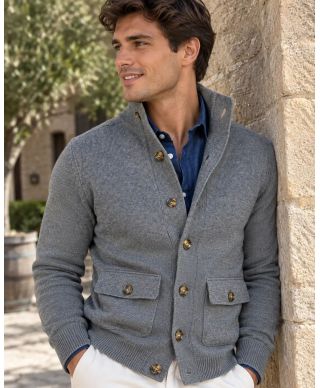 Cardigan uomo grigio con bottoni - Hughetto - Cardigan da ufficio - Gogolfun.it