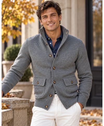 Cardigan uomo grigio con bottoni - Hughetto - Cardigan da ufficio - Gogolfun.it
