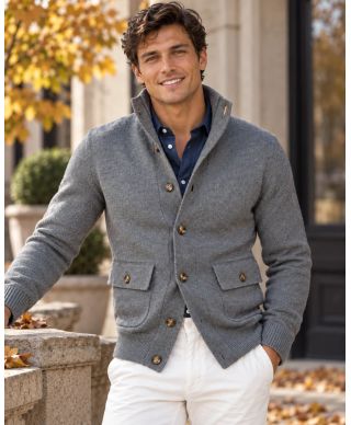Cardigan uomo grigio con bottoni - Hughetto - Cardigan da ufficio - Gogolfun.it