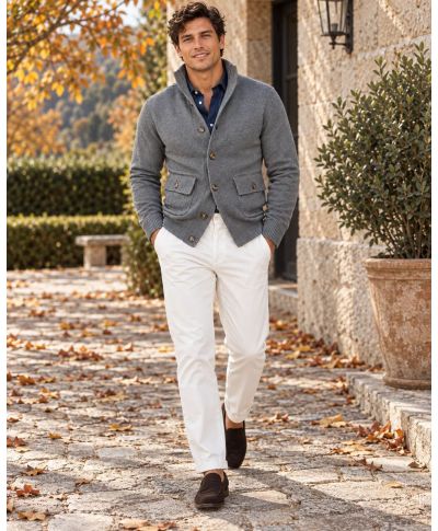 Cardigan uomo grigio con bottoni - Hughetto - Cardigan da ufficio - Gogolfun.it