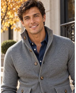 Cardigan uomo grigio con bottoni - Hughetto - Cardigan da ufficio - Gogolfun.it