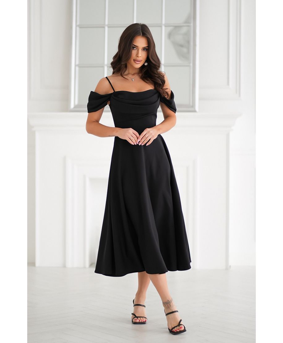 Abito midi elegante in Raso - Scollo Morbido - Manichette cadenti