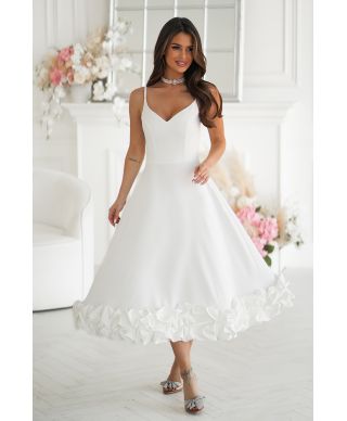 Vestito da cerimonia bianco midi con gonna ampia – Tessa