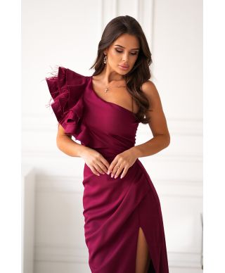 Abito elegante mono spalla bordeaux - Fiora