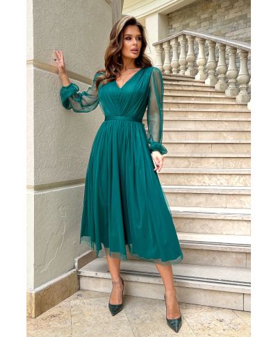 Abito donna - Con manichetta in tulle – Verde bottiglia