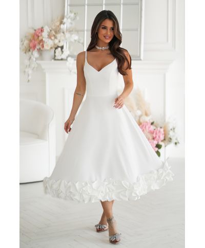 Vestito da cerimonia bianco midi con gonna ampia – Tessa