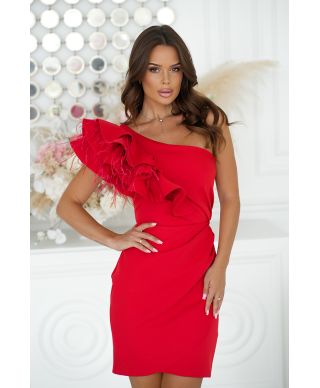 Vestito corto elegante con piume, Rosso - Fiora Mini