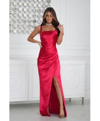 Abito Satinato Maxi con Corsetto - Colore Rosso Luminoso – Tessuto Liscio e Brillante
