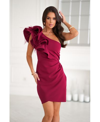 Tubino corto mono spalla bordeaux - Piuma