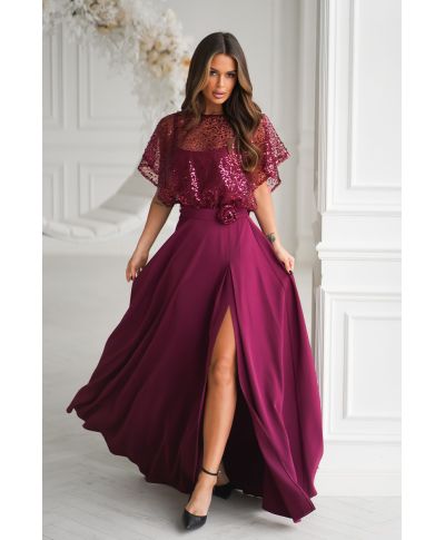 Abito lungo elegante bordeaux - ELEONORA
