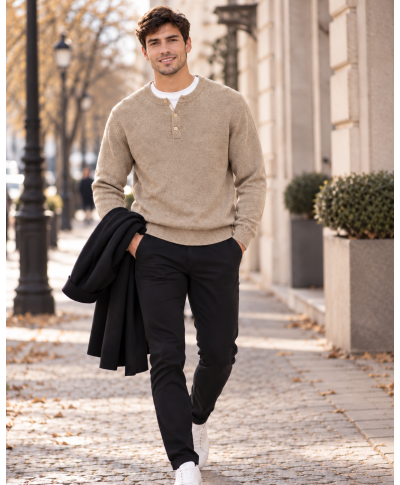 Maglione uomo beige,  collo serafino - Maglioni uomo invernali - Gogolfun.it