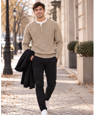 Maglione uomo beige,  collo serafino - Maglioni uomo invernali - Gogolfun.it