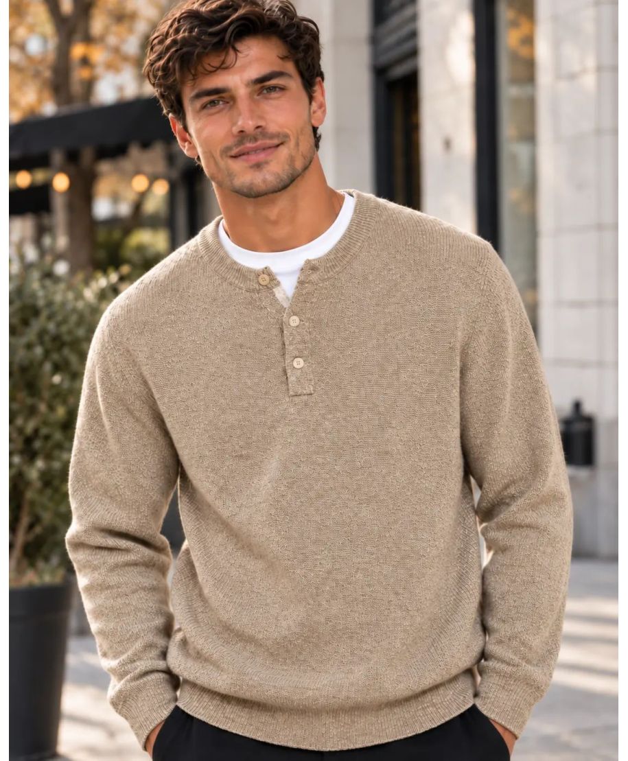Maglione uomo beige,  collo serafino - Maglioni uomo invernali - Gogolfun.it