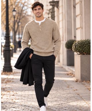 Maglione uomo beige,  collo serafino - Maglioni uomo invernali - Gogolfun.it