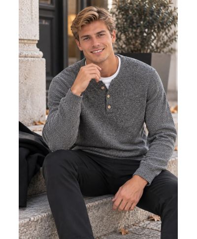 Serafino uomo grigio, con tre bottoni - Maglioni uomo invernali online - Gogolfun.it