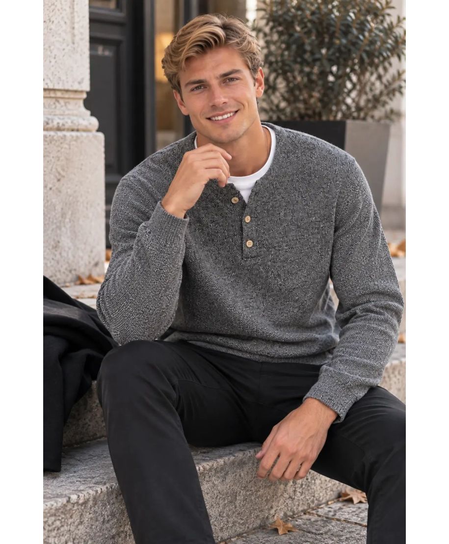 Serafino uomo grigio, con tre bottoni - Maglioni uomo invernali online - Gogolfun.it
