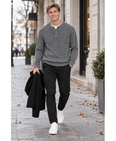 Serafino uomo grigio, con tre bottoni - Maglioni uomo invernali online - Gogolfun.it