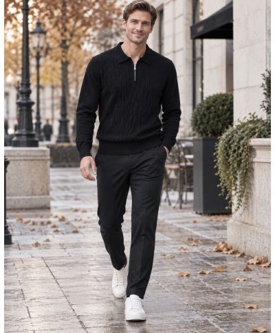 Polo uomo Particolare, zip - Tessuto lavorato