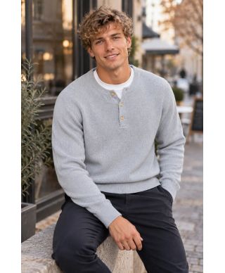 Maglione uomo beige,  collo serafino