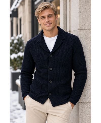 Cardigan uomo monopetto, autunno inverno - Colore blu