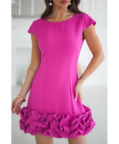 Vestito mini fucsia moderno con fondo a volant tridimensionale – Marzia