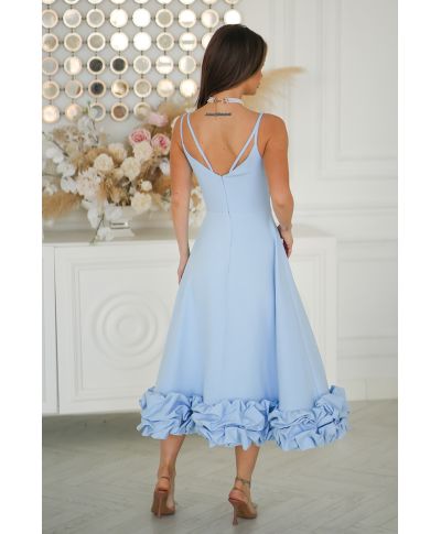 Abito elegante midi azzurro con Balza Floreale 3D – Tessa