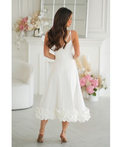 Vestito da cerimonia bianco midi con gonna ampia – Tessa