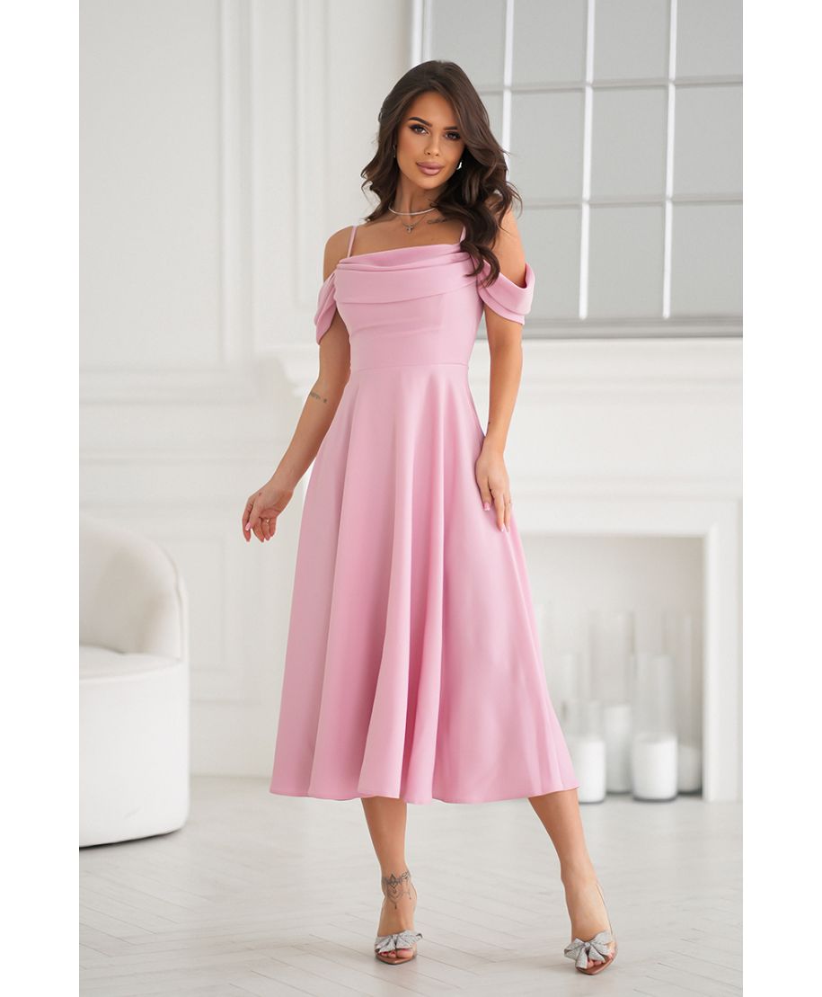 Abito midi elegante - Scollo Morbido - Manichette cadenti - Rosa sporco