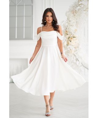Abito midi elegante - Scollo Morbido - Manichette cadenti - Écru