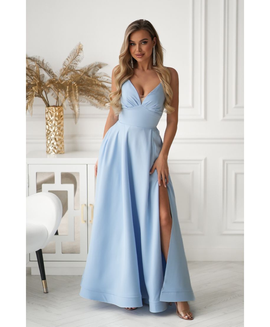 Abito da cerimonia azzurro con  schiena corsetto – Ravenna