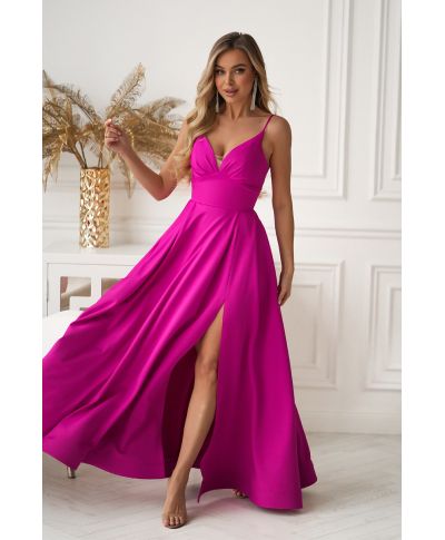 Vestito lungo elegante fucsia con gonna ampia – Ravenna