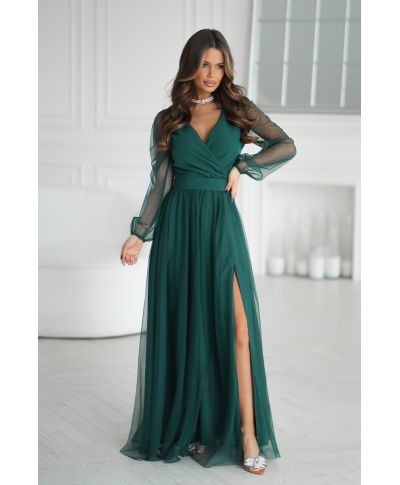 Vestito lungo con maniche lunghe in tulle