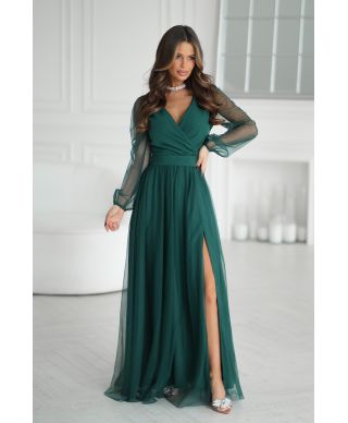 Vestito lungo con maniche lunghe in tulle