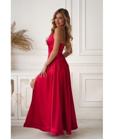 Abito Satinato da Cerimonia Rosso con Allacciatura Gorset – Ravenna