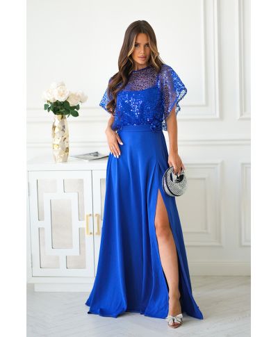 Abito da cerimonia blu cobalto con spalle coperte - Eleonora