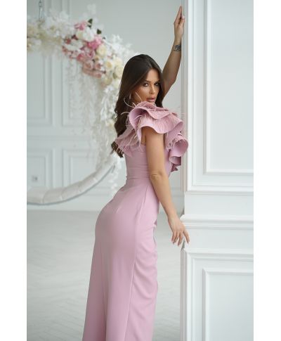 Abito elegante, lungo – Mono spalla - Rosa sporco - Fiora