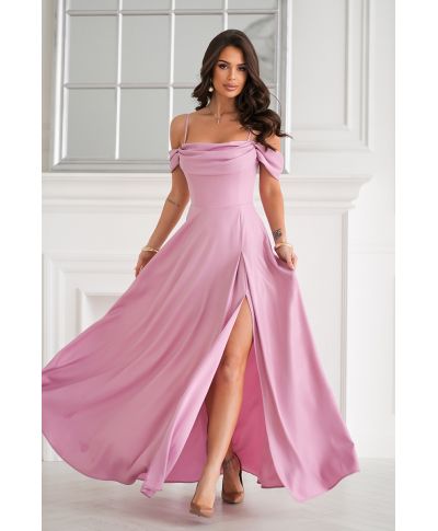 Abito da cerimonia rosa con spacco - Costa