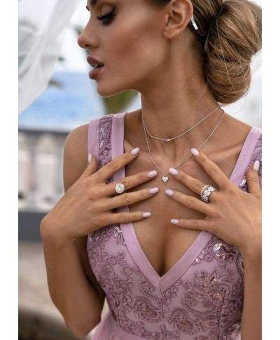 Vestito lungo elegante, rosa - Doppio spacco