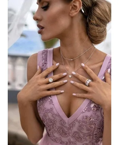 Vestito lungo elegante, rosa - Doppio spacco