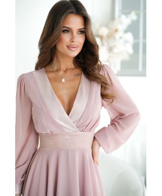 Abito donna ,elegante - Corto - Maniche lunghe - Rosa antico