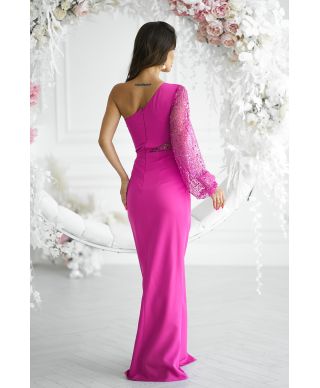 Vestito lungo elegante monospalla, fuxia - Mimi