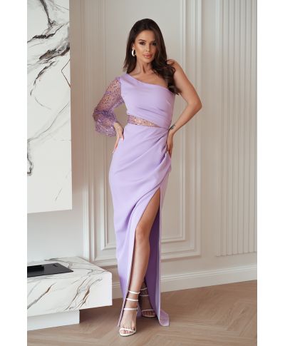 Vestito lungo elegante - Glicine - Monospalla