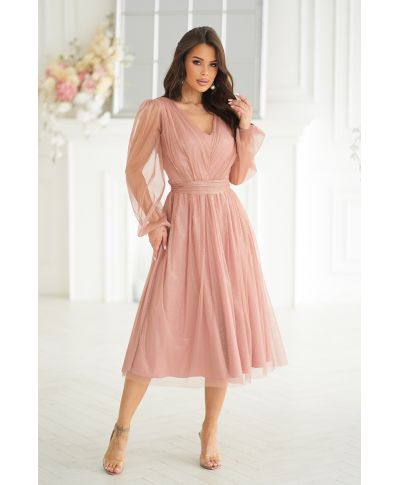 Abito donna - Con manichetta in tulle – Nudo