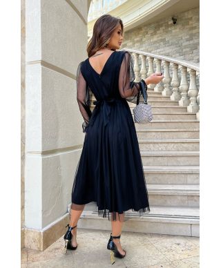 Abito donna - Con manichetta in tulle – Nero
