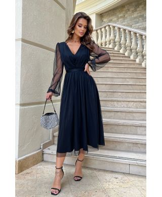 Abito donna - Con manichetta in tulle – Nero
